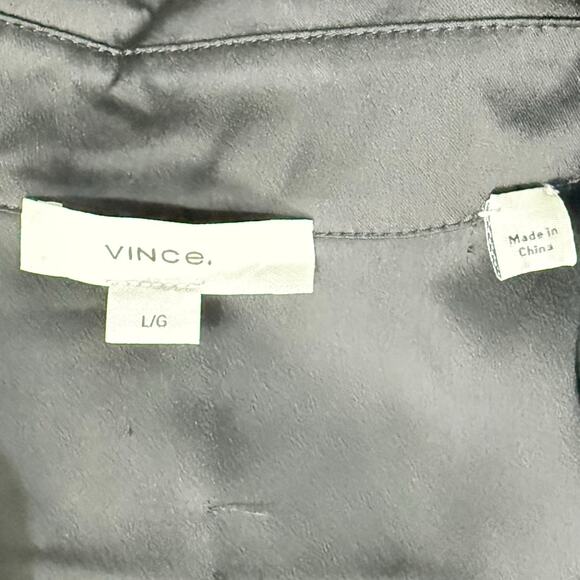 Vince Black Satin Long Sleeve Button Front Collar Midi Dress size L NEW No Belt - Picture 3 of 14